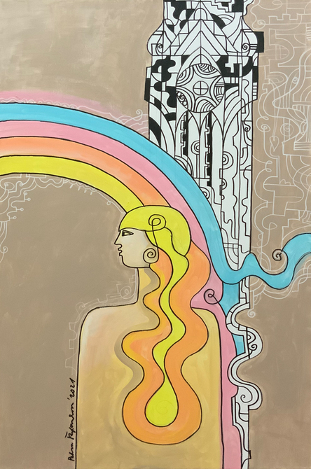 Woman with rainbow hair